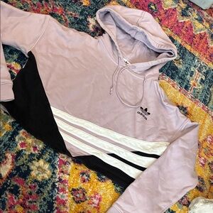 adidas Lilac and Black Cropped Hoodie with White Stripes